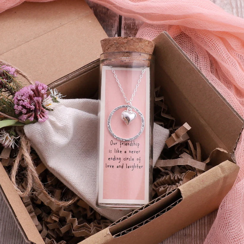 Friendship Silver Circle Necklace - Message Bottle Necklace