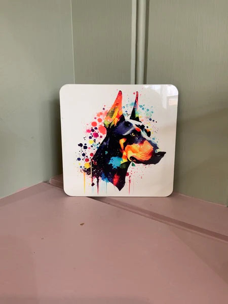Doberman Pinscher Mug & Coaster Rainbow Design 1