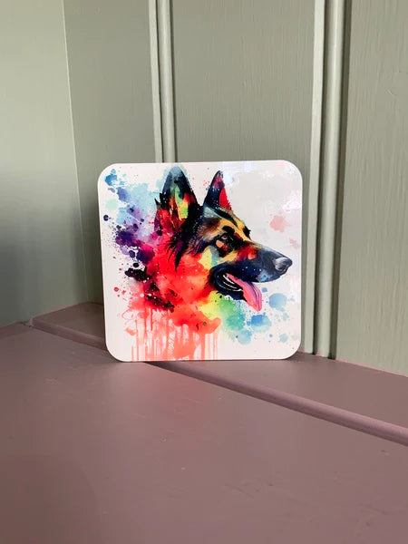 German Shepard Dog Mug & Coaster Rainbow Design 1
