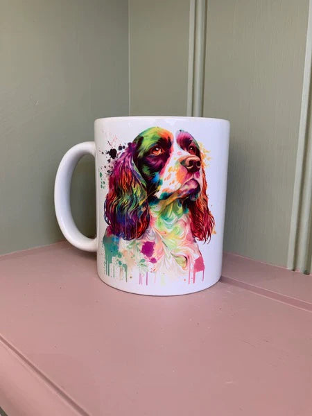 Spaniel Dog Mug & Coaster Rainbow Design 1