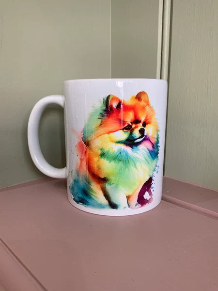 Pomeranian Dog Mug & Coaster Rainbow Design 1