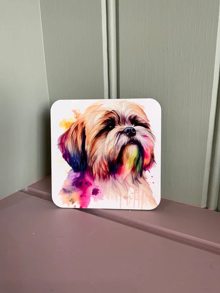 Lhasa Apso Dog Mug & Coaster Rainbow Design 1
