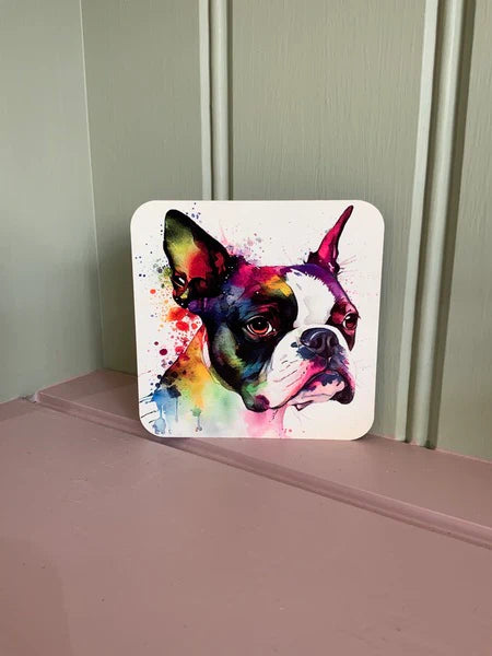 Boston Terrier Dog Mug & Coaster Rainbow Design 1
