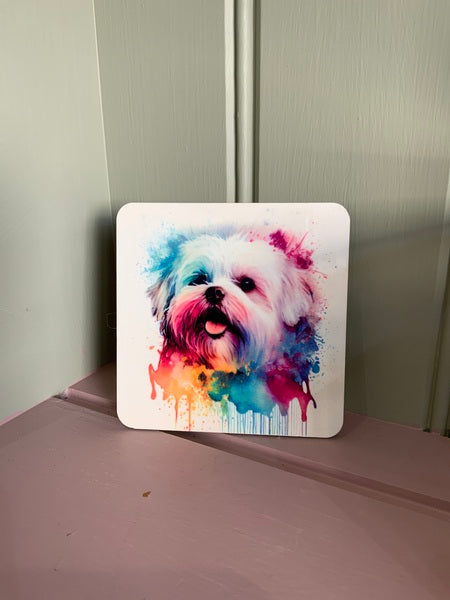 Maltese Dog Mug & Coaster Rainbow