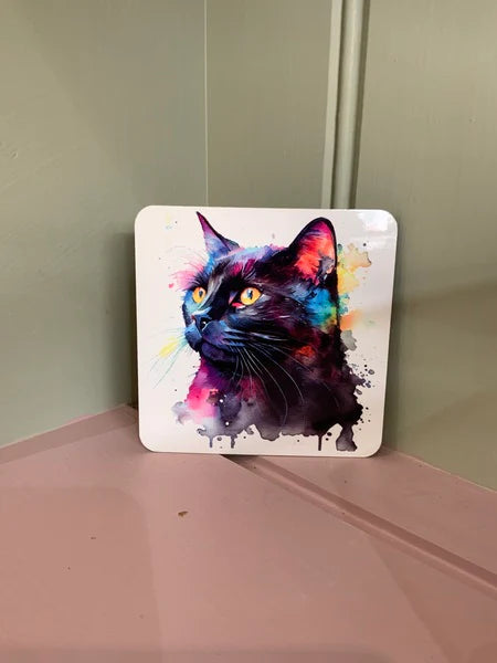 Black Cat Mug & Coaster Rainbow Design 1