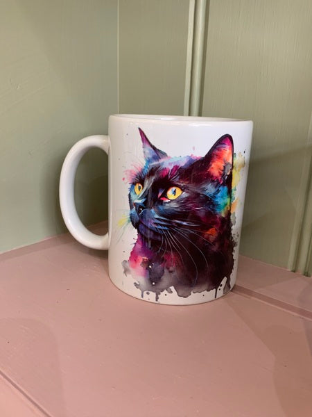 Black Cat Mug & Coaster Rainbow Design 1