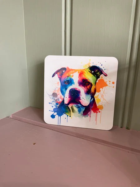Staffie Dog Mug & Coaster Rainbow Design 1