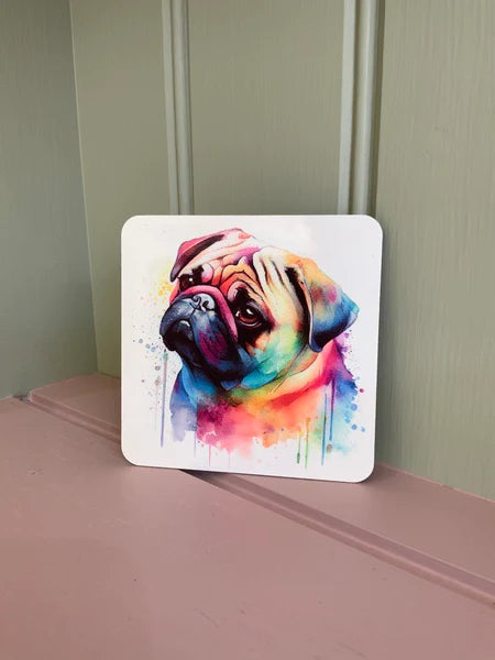 Pug Dog Mug & Coaster Rainbow