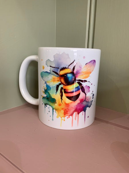 Bee Mug & Coaster Rainbow Design 2