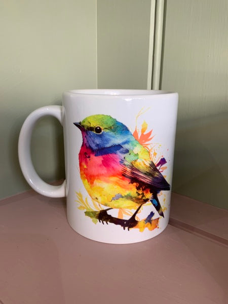 Warbler Bird Rainbow Mug & Coaster Design 1