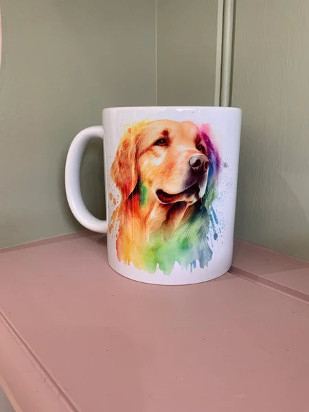 Golden Retriever Dog Mug & Coaster Rainbow Design 2