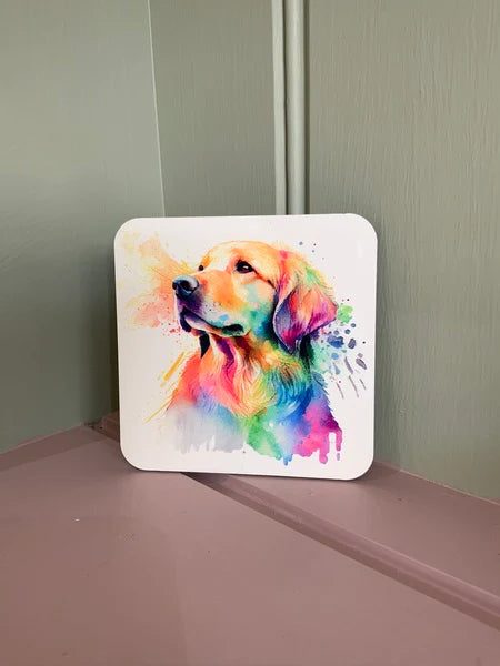 Golden Retriever Dog Mug & Coaster Rainbow Design 1