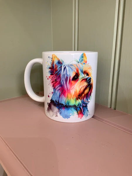 Yorkshire Terrier Dog Mug & Coaster Rainbow Design 1