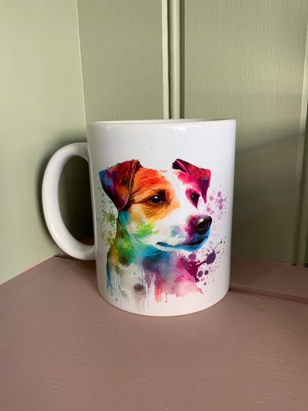 Jack Russell Dog Mug & Coaster Rainbow Design 1