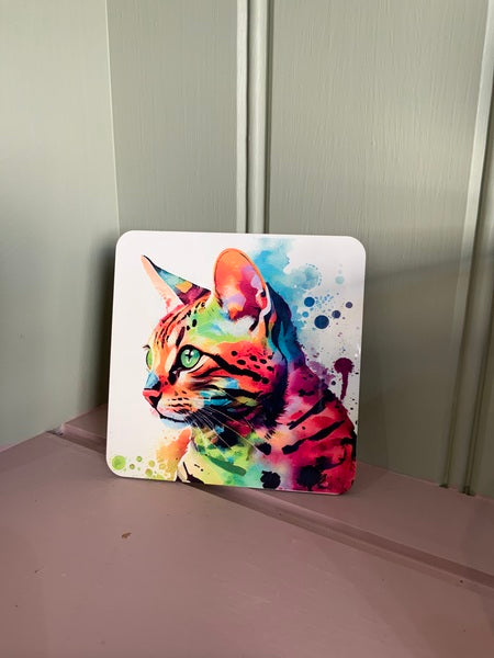 Bengal Cat Mug & Coaster Rainbow
