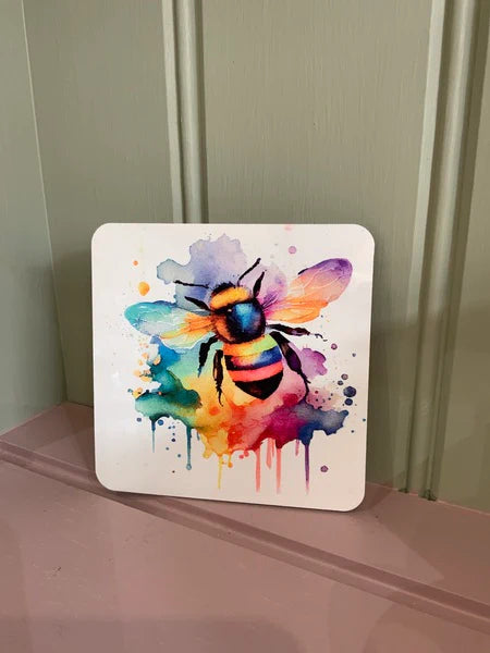 Bee Mug & Coaster Rainbow Design 2