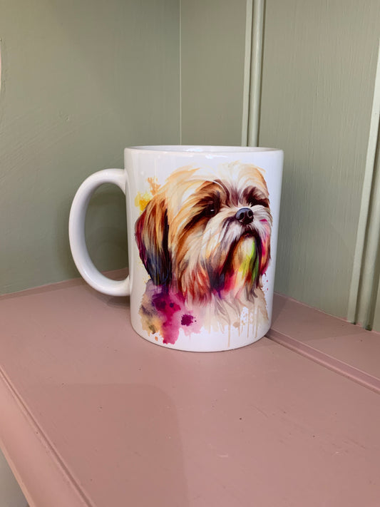 Lhasa Apso Dog Mug & Coaster Rainbow Design 1
