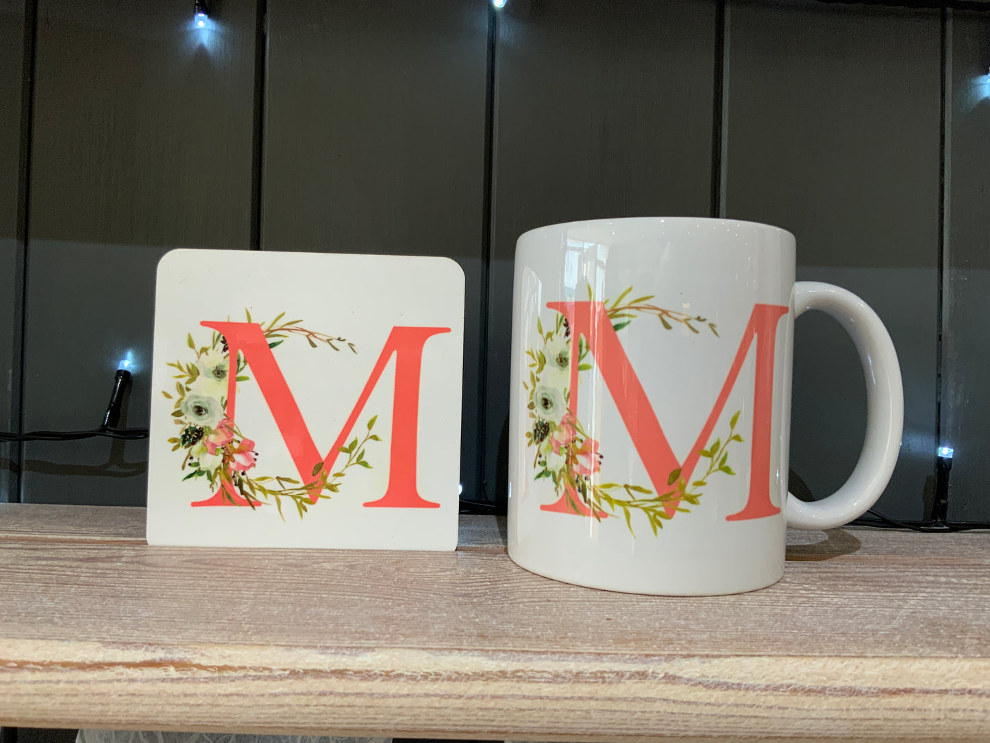 Pink Floral Initial Mug & Coaster