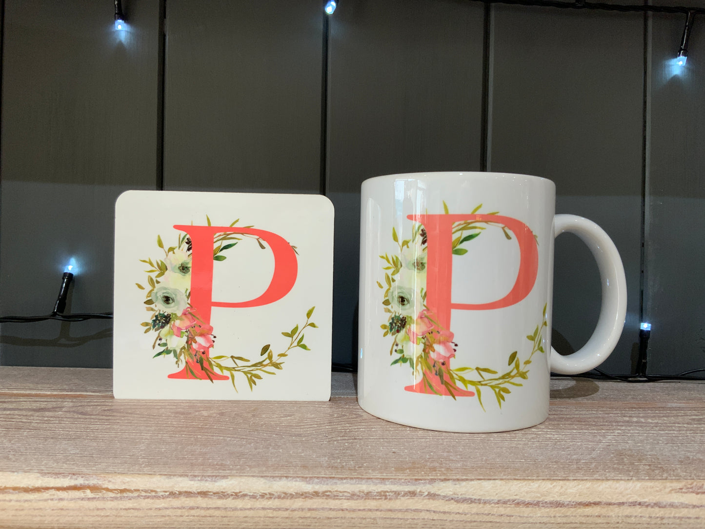 Pink Floral Initial Mug & Coaster