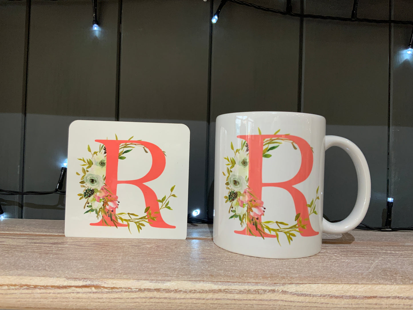 Pink Floral Initial Mug & Coaster