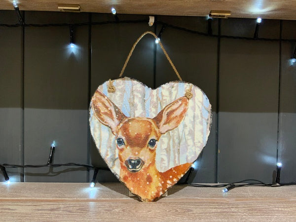 (187) Baby Deer Head Christmas Slate Heart
