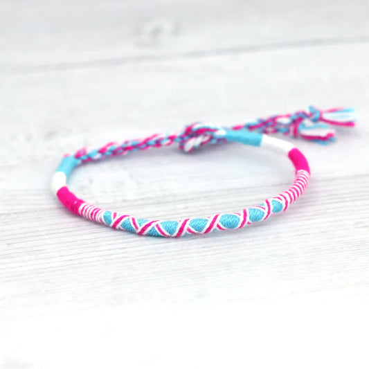 Islander - Blue Pink and White Cotton Friendship Bracelet
