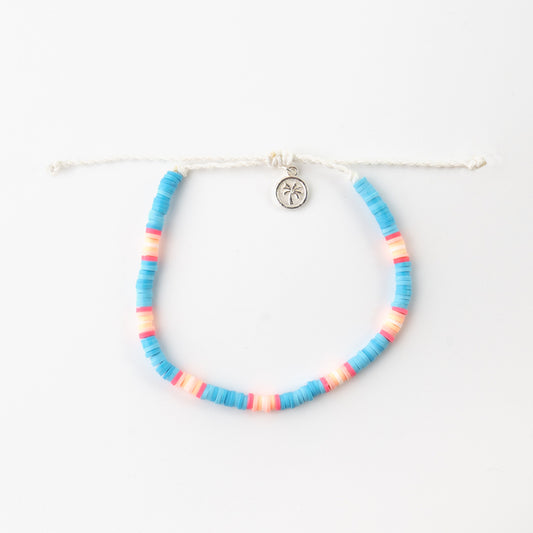 Islander - Blue and Coral Clay Disc Bracelet