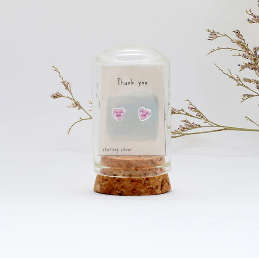 Thank You - Pink Crystal Message Bottle Earrings