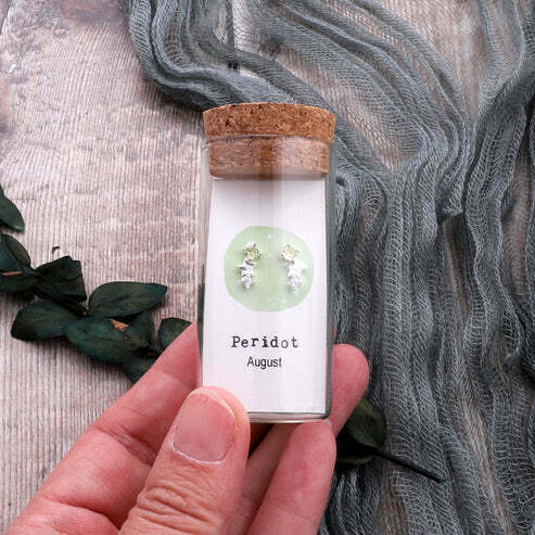 August Peridot Birthstone Earrings - Message Bottle Earrings