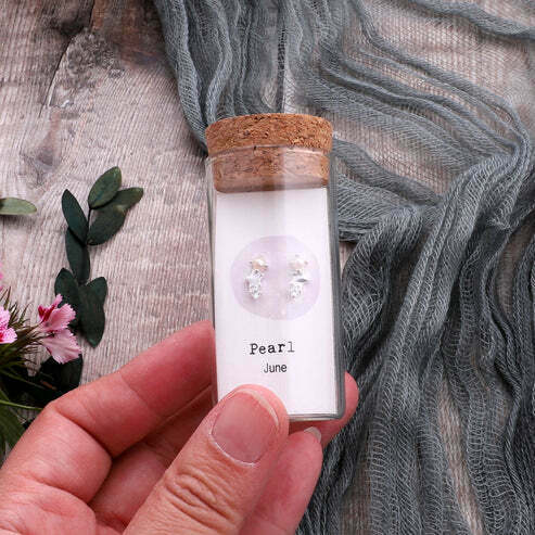 June Pearl Birthstone Earrings - Message Bottle Earrings