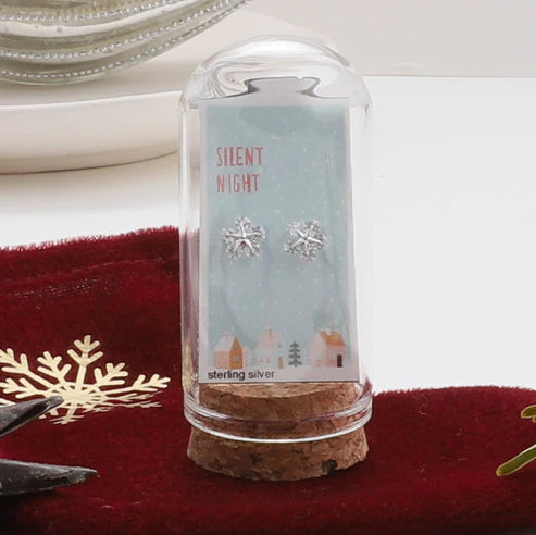 Snowflake Silent Night - Christmas Message Bottle Earrings