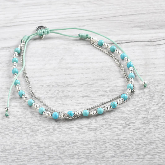 Islander - Silver and Blue Beaded Anklet