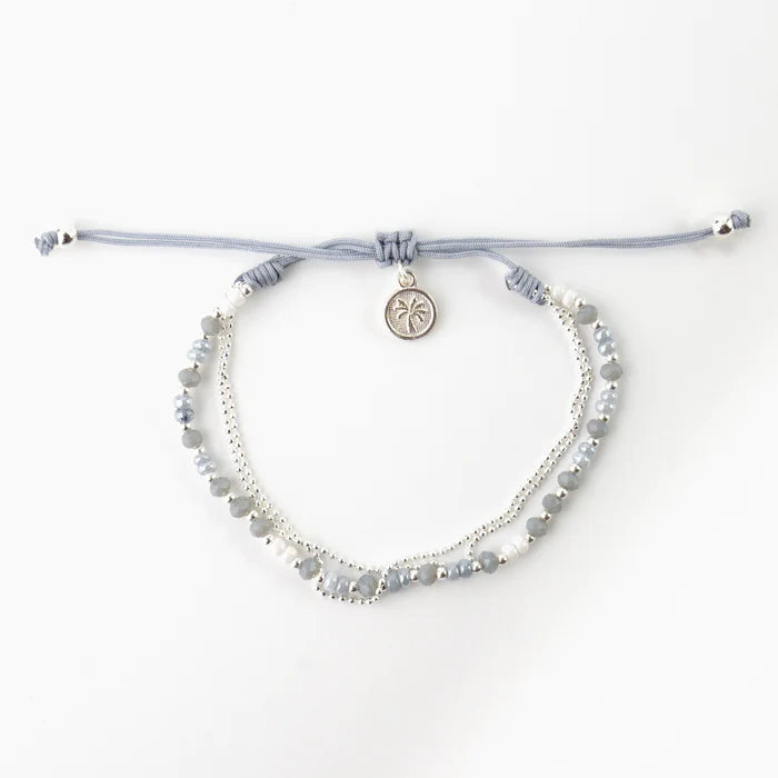 Islander - Grey and White Double Stranded Beaded Bracelet