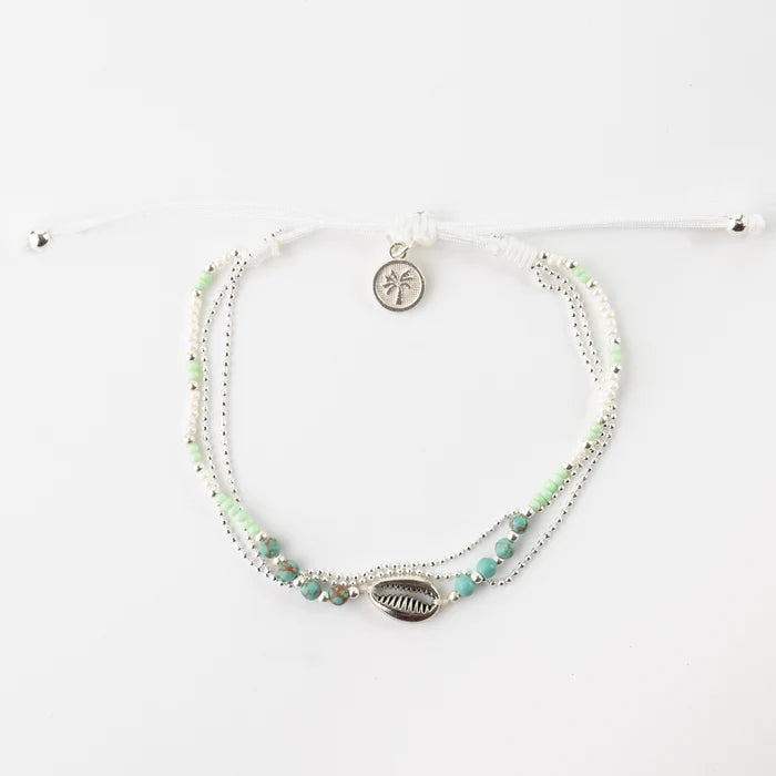 Islander - Greens Double Strand and Metal Shell Bracelet