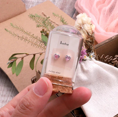 Auntie Crystal Heart Message Bottle Earrings