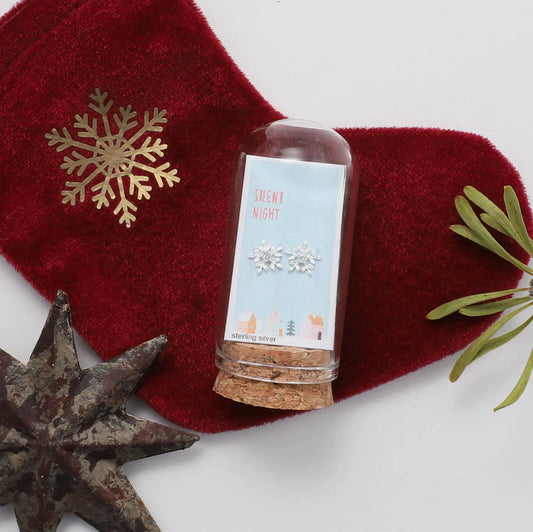 Glistening Snowflake Christmas Message Bottle Earrings