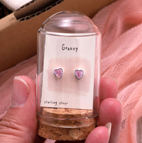 Granny Crystal Heart Message Bottle Earrings