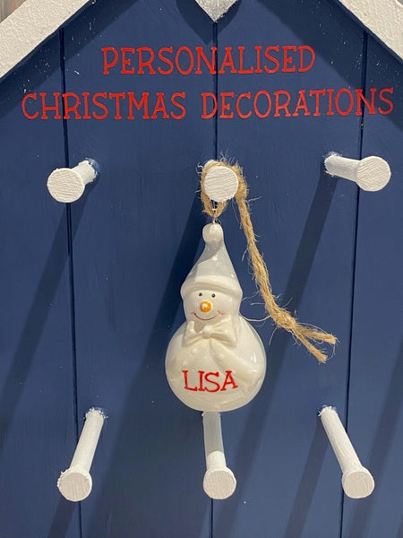 Personalised Snowman with Bow Christmas Decoration