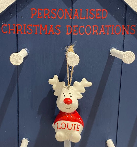 Personalised Sitting Reindeer Christmas Decoration