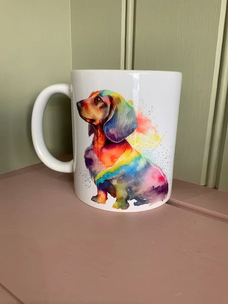 Dachshund Dog Mug & Coaster Rainbow Design 2