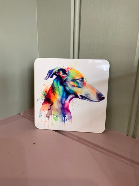 Greyhound Mug & Coaster Rainbow Design 1