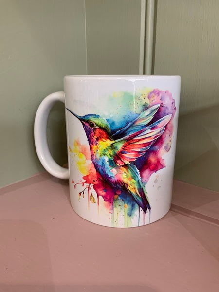 Hummingbird Bird Rainbow Mug & Coaster Design 1