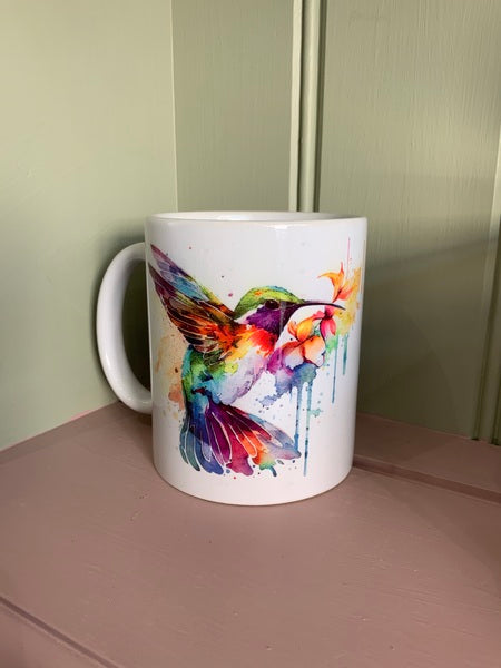 Hummingbird Bird Rainbow Mug & Coaster Design 2