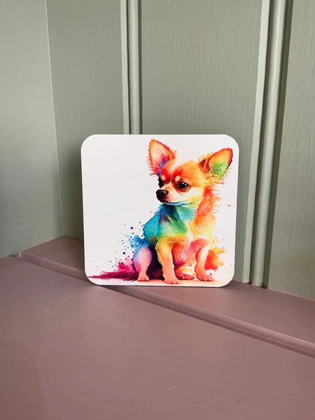 Chihuahua Dog Mug & Coaster Rainbow Design 2