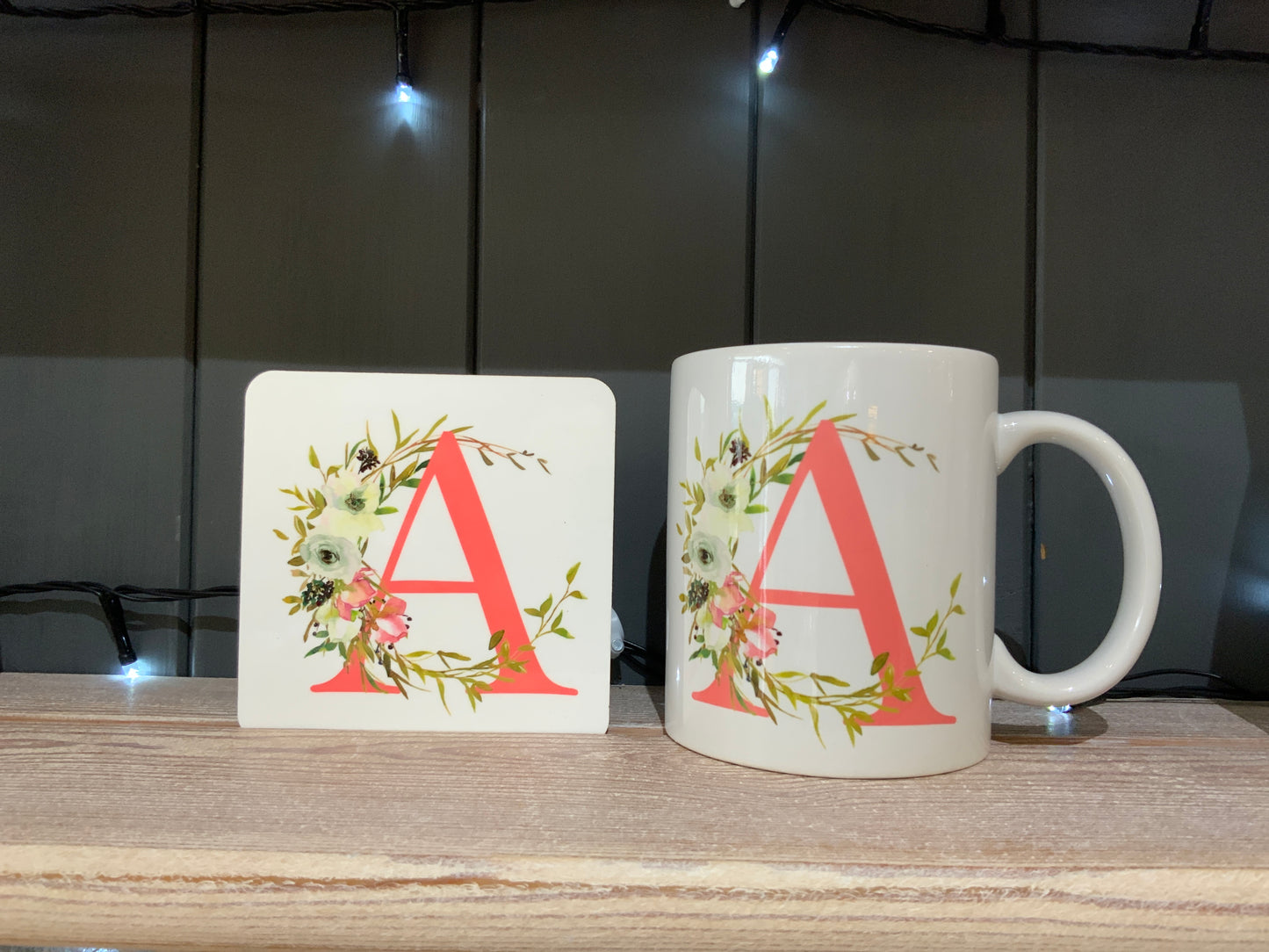 Pink Floral Initial Mug & Coaster