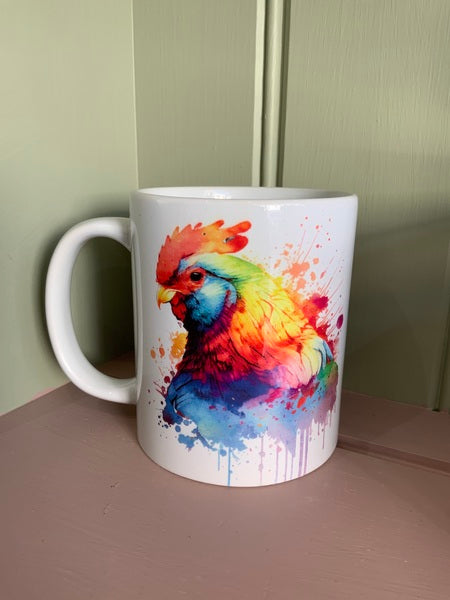 Chicken Mug & Coaster Rainbow Design 2