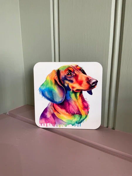 Dachshund Dog Mug & Coaster Rainbow Design 1