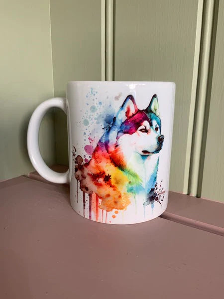 Husky Dog Mug & Coaster Rainbow Design 2