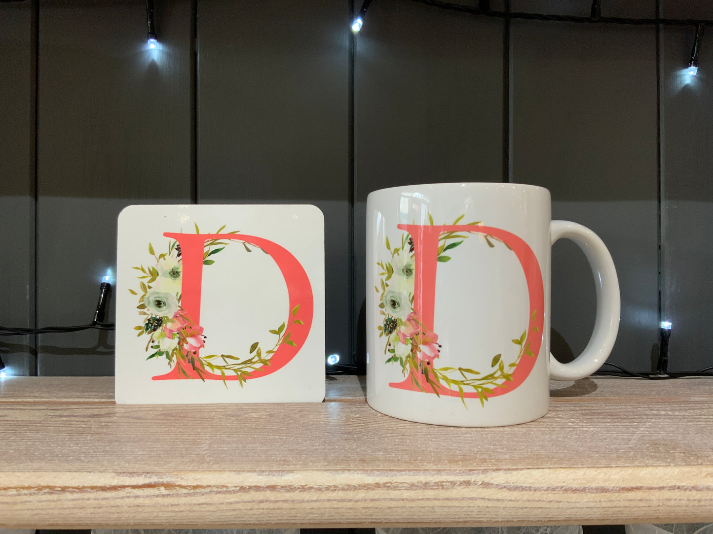 Pink Floral Initial Mug & Coaster