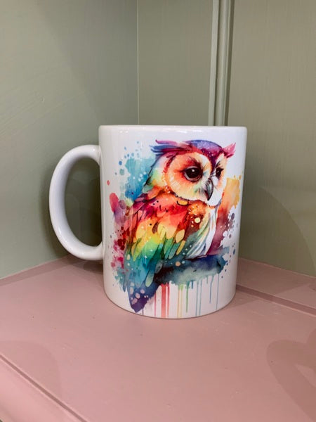 Owl Mug & Coaster Rainbow Design 2